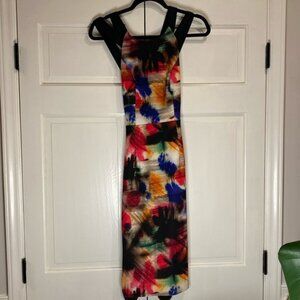 Milly Watercolor Multi Print Dress Criss Cross Back Statement Wedding‎ Size 2